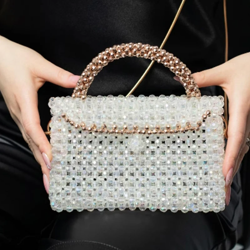 Acrylic Bead Transparent Production Chain Crossbody Flip Bag Fashionable Design Square Handbag Customizable Color Women's Bags