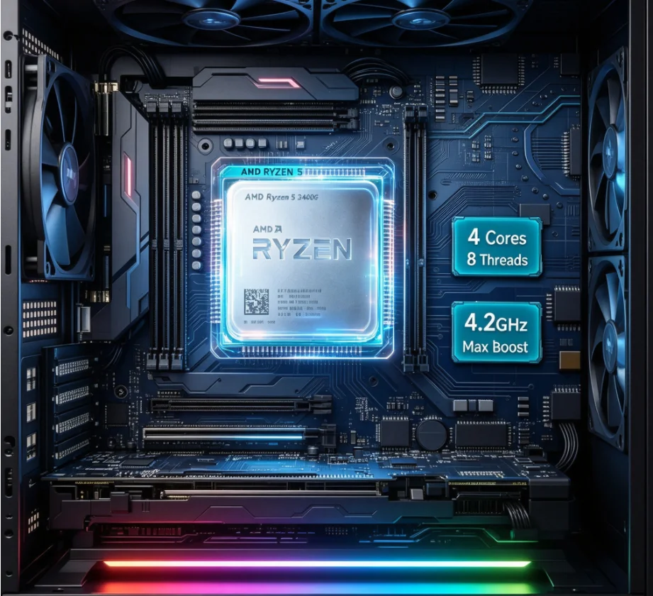 AMD R5 3400G Ryzen 5 3400G with Radeon Vega 11 Graphics 4 Core 8 Thread AM4 Desktop APU for Home Office Gaming