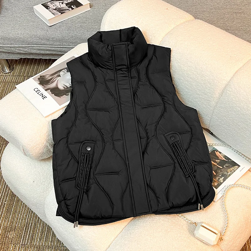 PinkyIsBlack Women Autumn Winter Short Down Cotton Vest Stand Collar Warm Casual Sleeveless Coat Outdoor Quilted Jackets Clothes