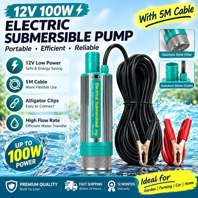 12V Submersible Fuel Oil Transfer Pump Stainless Steel Shell Pure Copper Motor For Car Refueling Boat Farming