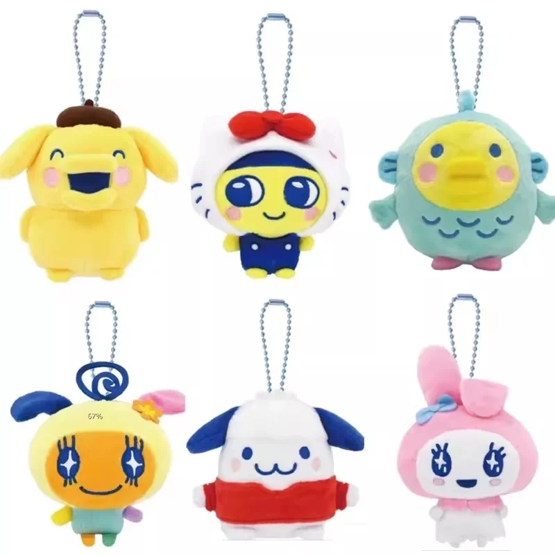 10cm NEW Tamagotchi Plush doll Keychain Kawaii Key Ring Sanrio Memetchi Melody Kuromi  Anime Mimitchi Bag Pendant Toys Gift