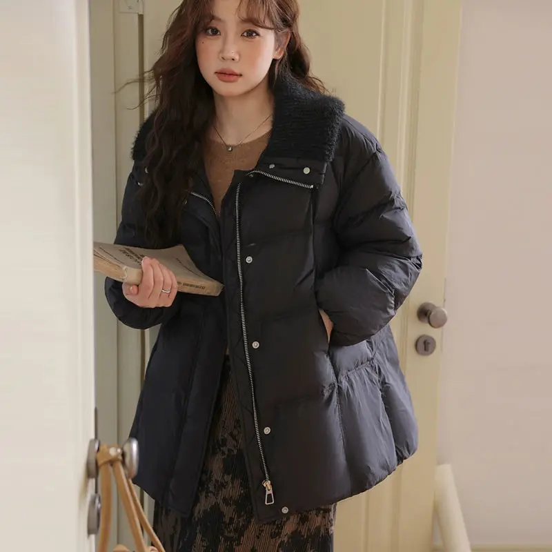 Winter Neue Damen Daunenjacke Lose Pendler Gestrickte Spleißen Daunenjacke