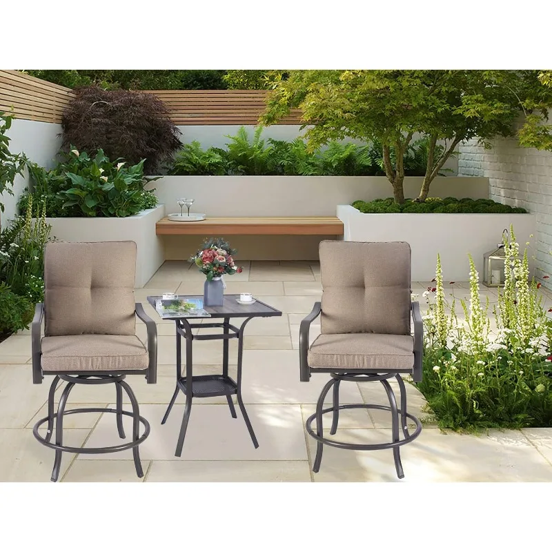 Isabella High Swivel Bar Stools/Chair Set for Home Patio, Back Yard, Cafes, Bistro, Restaurants and Chic Bars (Beige)