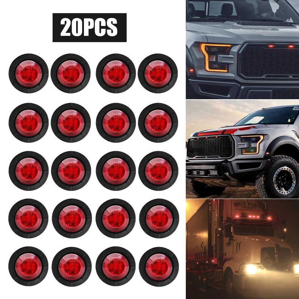 3/4inch 12V 24V Car Truck Light 3LED Round Side Marker Red Grille Light Warning Lamp Waterproof Shell Trailer RV Light