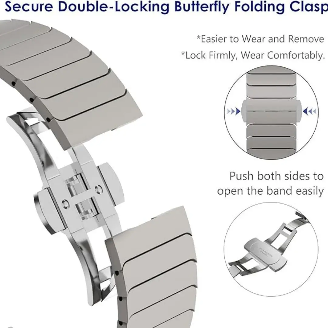 For Samsung Watch with Galaxy Watch7 Ultra One Bead Butterfly Buckle Bamboo Stainless Steel Titanium Watch Strap