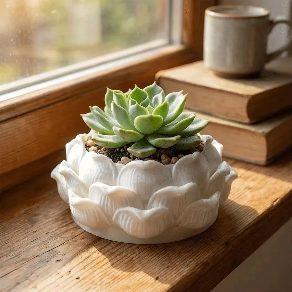 Decoration Lotus Shaped Succulent Plant Pot 3D Printed with Drainage Hole Plastic Nursery Pots Jewelry Storage Box Yard
