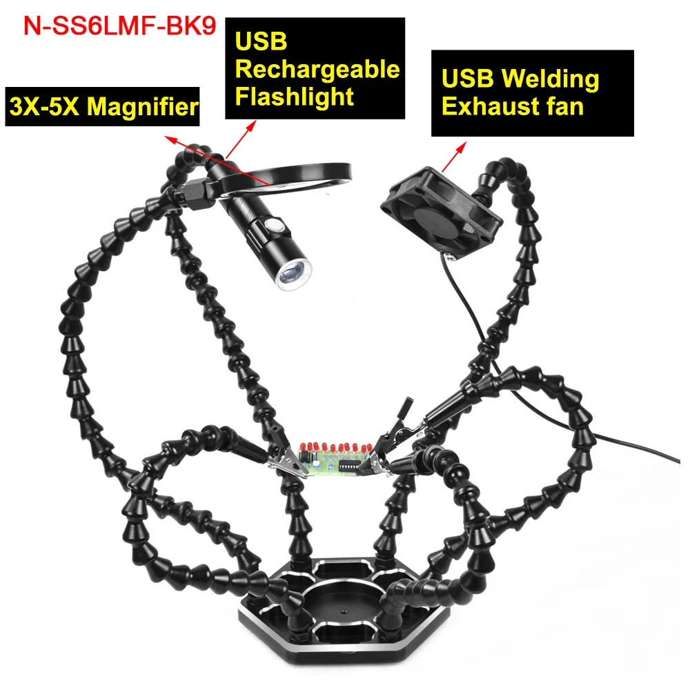 NEWACALOX Soldering Repair Workbench PCB Third Hand USB Rechargeable Flashlight Welding Smoke Exhaust Fan 3X Magnifying Glass