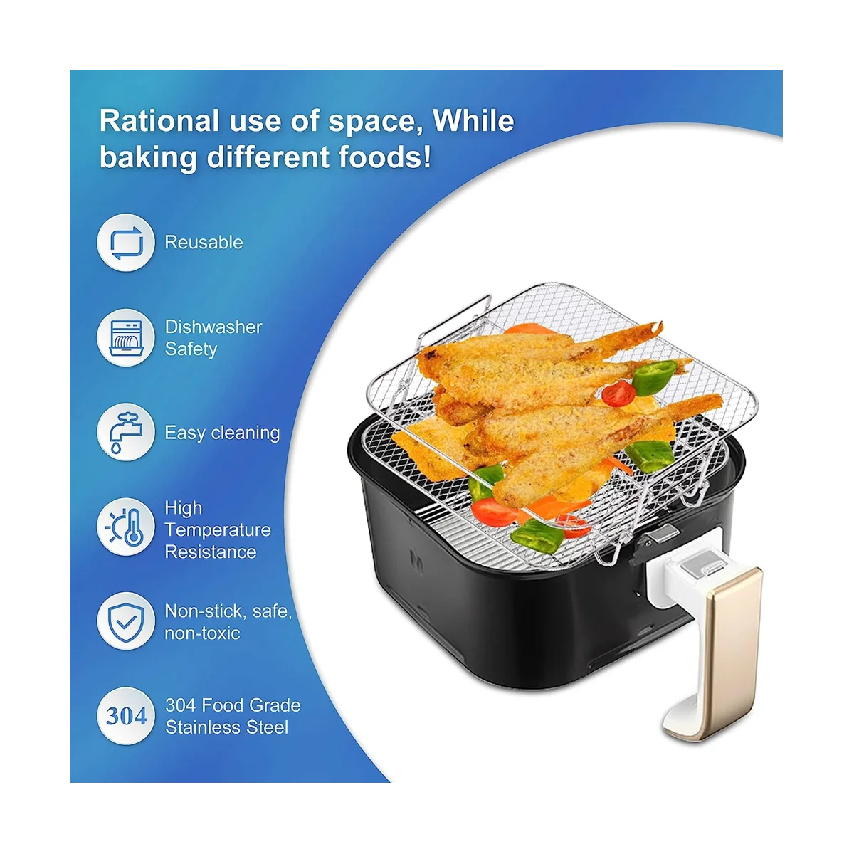 Air Fryer Rack สําหรับ 5.5L Air Fryer,2 ชั้น Air Fryer ย่าง/ชั้นวาง/Dehydrator Rack Square, air Fryer อุปกรณ์เสริม