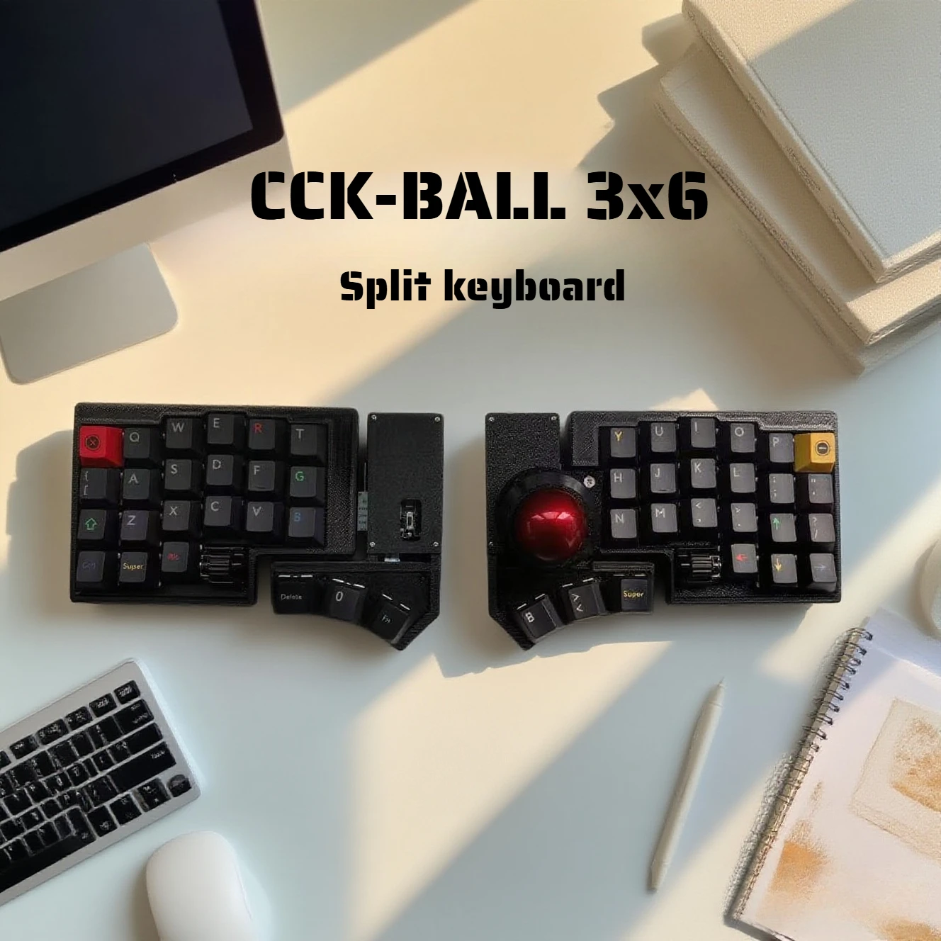 

Двойной ролик 3x6 CCK-BALL Сплит-клавиатура Трекбол Игровая клавиатура Комплект 4x6 3D-печать Эргономичная Bluetooth-клавиатура ZMK HotSwap