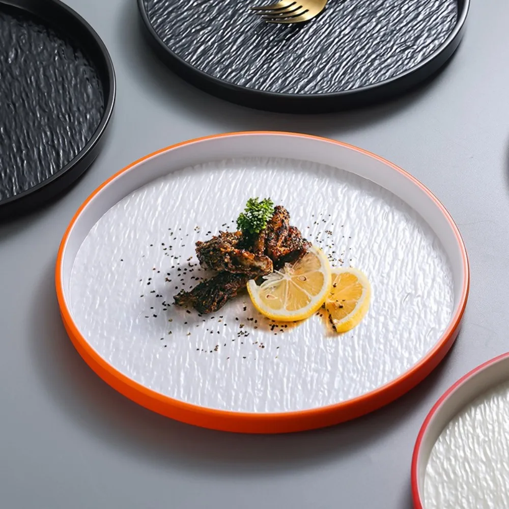 Simple Dessert Dishes Plate Stone Grain Round Melamine Thickened Heat-resistant Breakfast Convenient Kitchen Restaurant view 2