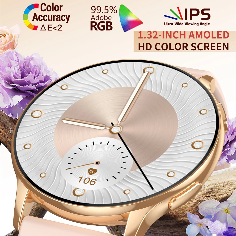 Nuovo schermo AMOLED da donna Blue Tooth Call Smartwatch Informazioni sulla frequenza cardiaca Promemoria NFC Assistente vocale Lady Smartwatch Musica