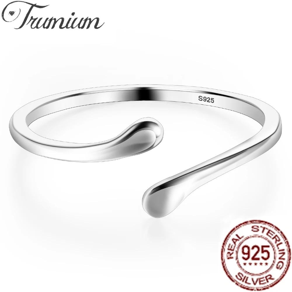 Trumium Real 925 Sterling Silver Line Adjustable Rings For Women Fashion Party Fine Jewelry Minimalist Punk Accessories