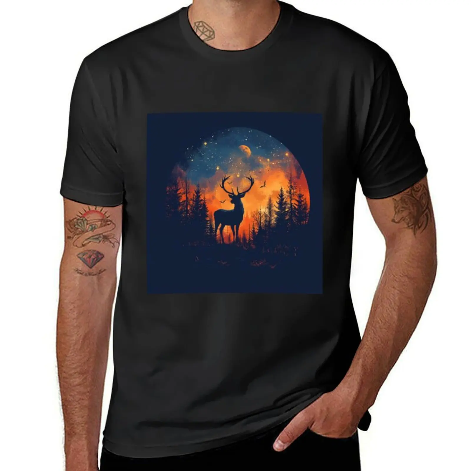 Twilight Antlers, Dusk Deer Silhouette, Horizon Horns Tee, Gift T-Shirt plain customs black t shirts for men