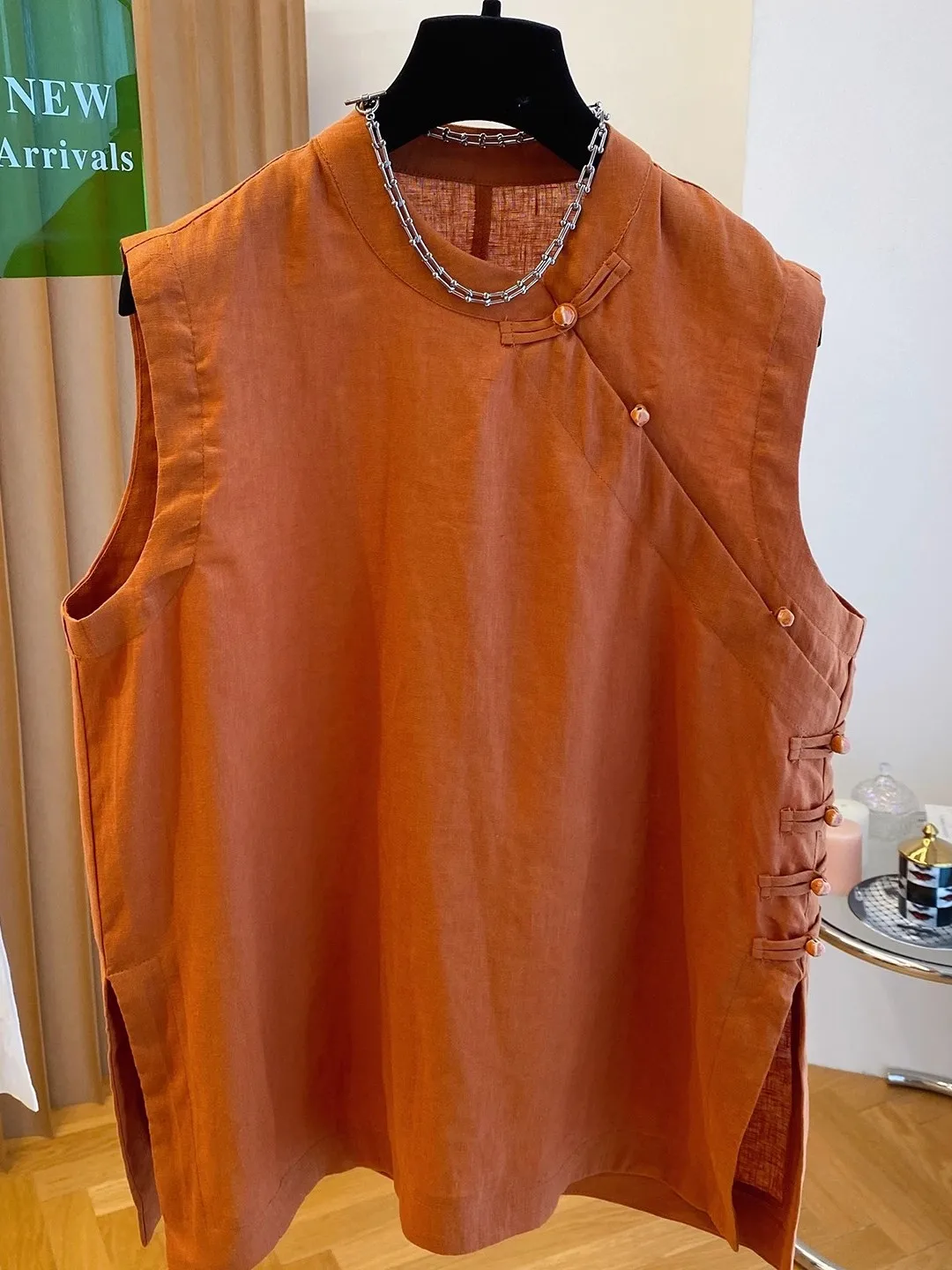 

Chinese Sle Svel Linen Top Summer 2025 Small irt Vest Women's Faion Disposal Tailored Clothing Commute Sle Pure...