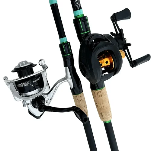 Imagen 2 del producto Combo de caña de pescar giratoria, caña de carbono ultraligera de 1,8/2,1 m, relación de engranaje de velocidad 5,2: 1/7, 2:1, carrete de Baitcasting para aparejos de pesca de carpa