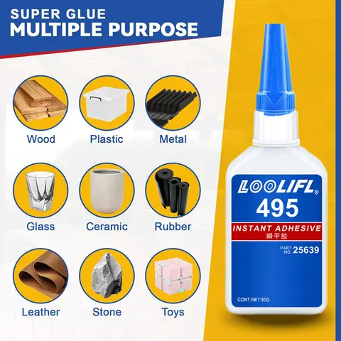 LOOLIFL 495 50ml 목재, 금속, 플라스틱, 유리, 세라믹 슈퍼 접착제, 친환경 등급 CA 접착제, 10초 속건성 방수 및 흘리지 않는 접착제 사무용품, 가정용 유지 보수 도구