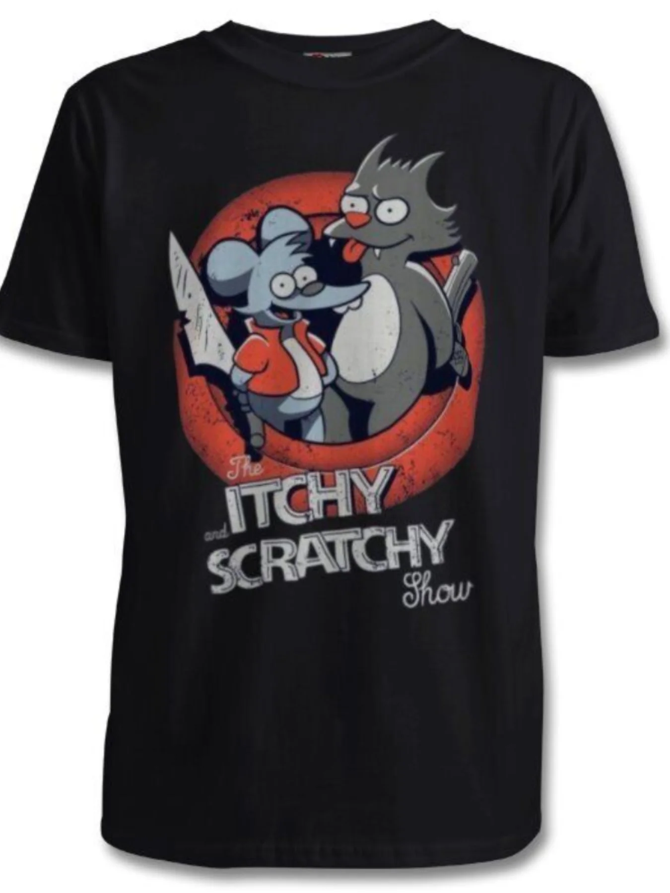 Itchy And Scratchy Show Black crew neck print T Shirt Hip Hop Loose Cotton T-Shirt