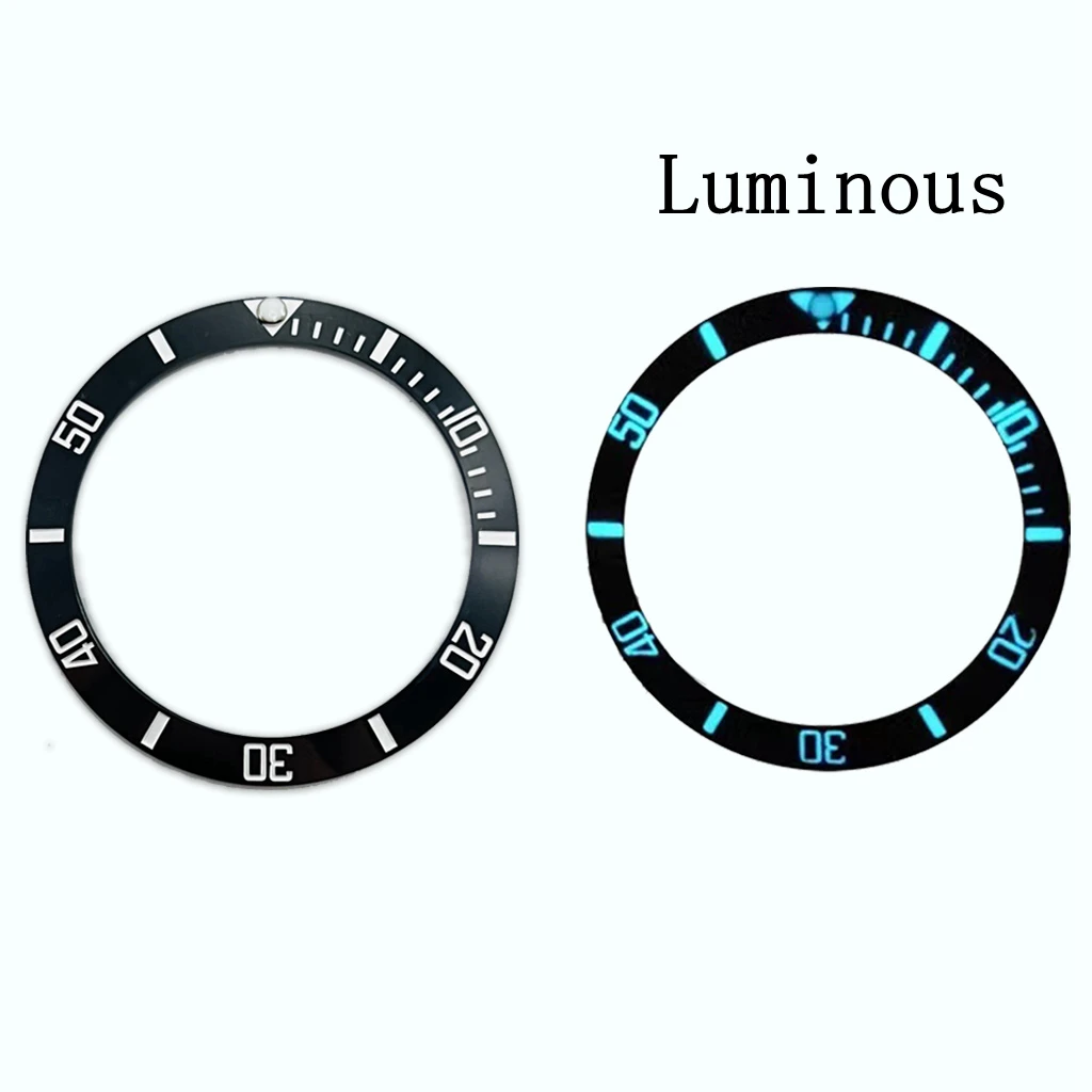 38mm C3 Blue Green Luminous Ceramics Bezel Black Blue Green Sloping Diving Watch Insert Replace Watch Face Bezel Inserts Ring