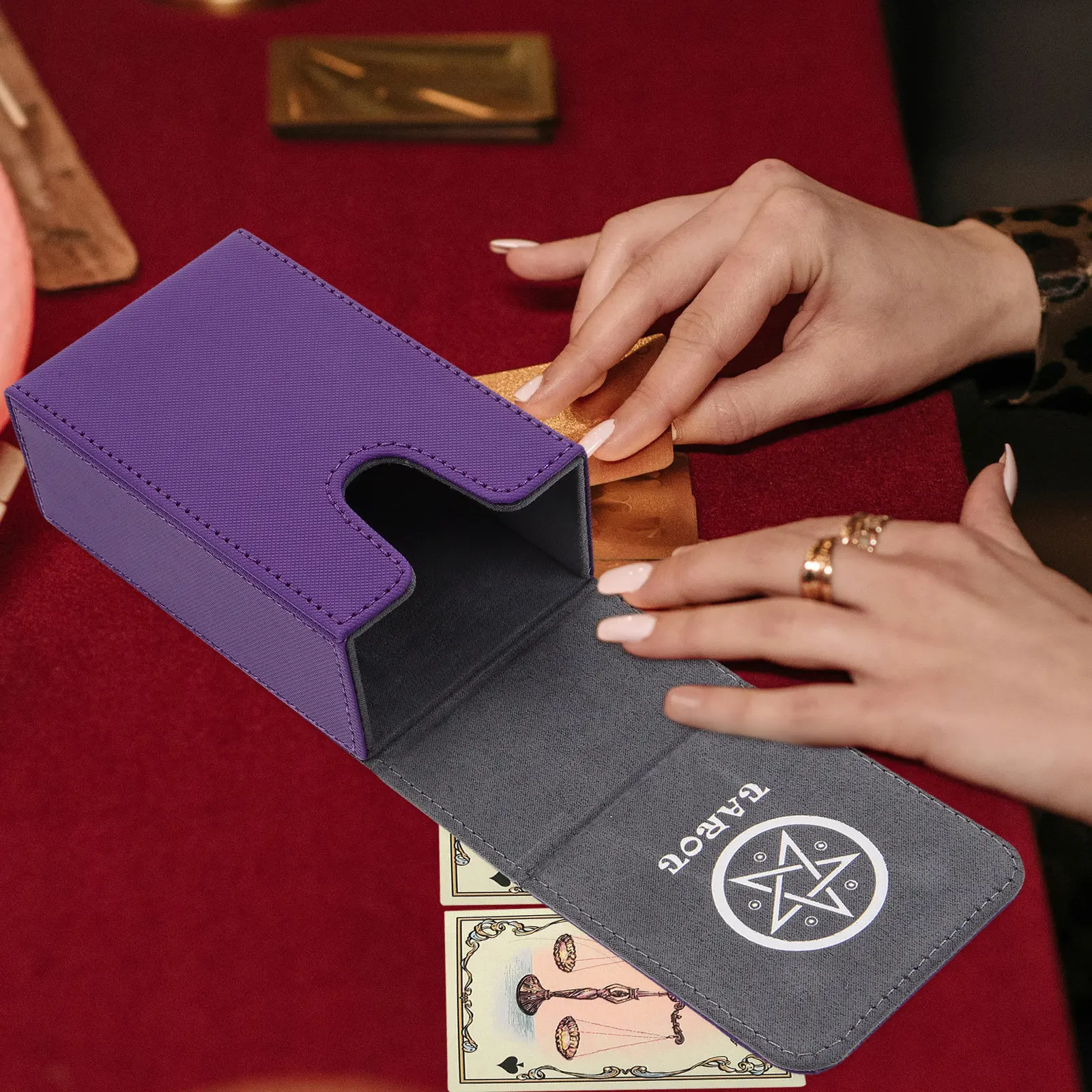 PU Tarot Card Box Solid Long-Lasting Storage Case Magnetic Lid Portable Tarot Storage Holder PU Case Card Organizer