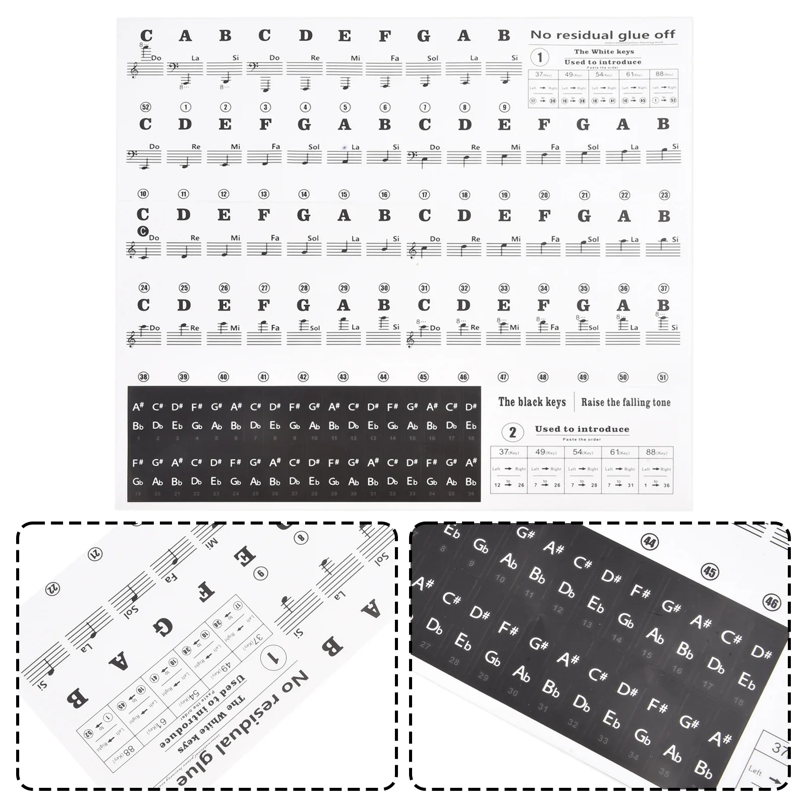 

Piano Keyboard Stickers For 88/61/54/49/37 Keys Removable Piano Keyboard Note Labels For Learning Piano Notes Guide For Beginne