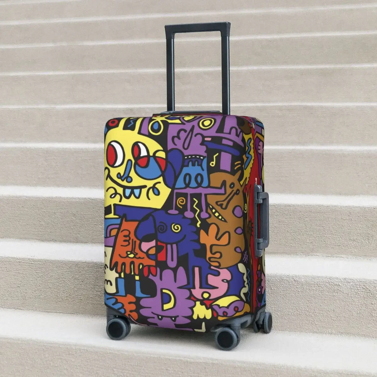 Funny Monsters Graffiti Suitcase Cover Cartoon Cruise Trip Protector Holiday Elastic Luggage Supplies Christmas Gift