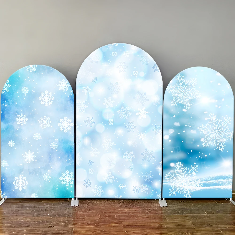 

TB Icy Blue Snowflake Arch Backdrop Cover for Kids Birthday Baby Shower Party Sparkling Winter Theme Photo Booth Background