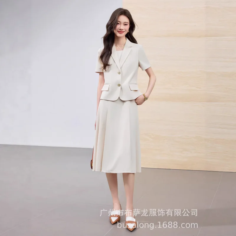 Summer new style suit for commuting, mid-length dress, elegant two-piece skirt suit for women, cross-border foreign trade profes
