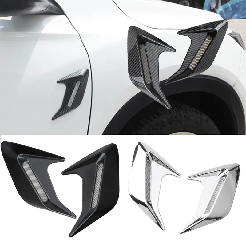 

2 шт. пластиковый автомобильный боковой воздухозаборник, брызговик, принадлежности для модификации автомобиля, накладка на воздухозаборник в виде акулы, щеки, искусственные вентиляционные отверстия на капот