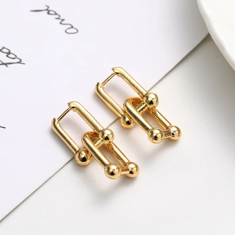 New luxury 925 Sterling Silver 18k Gold exquisite Horseshoe 2 Section Earrings For Women designer Jewelry wedding party Gift