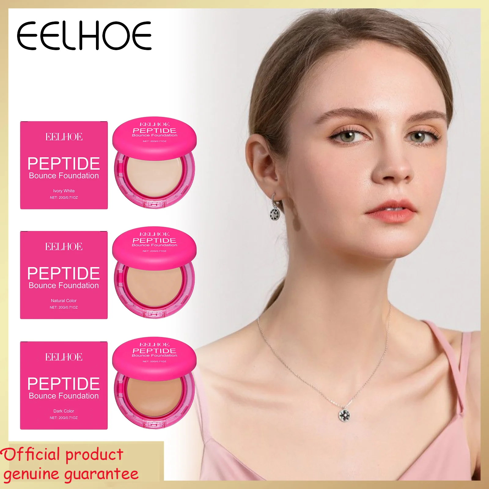 

3 Colors Peptide Bounce Foundation Cream, Full Coverage Long-Lasting Concealer, Moisturizing Brightening Foundation, Even Skin