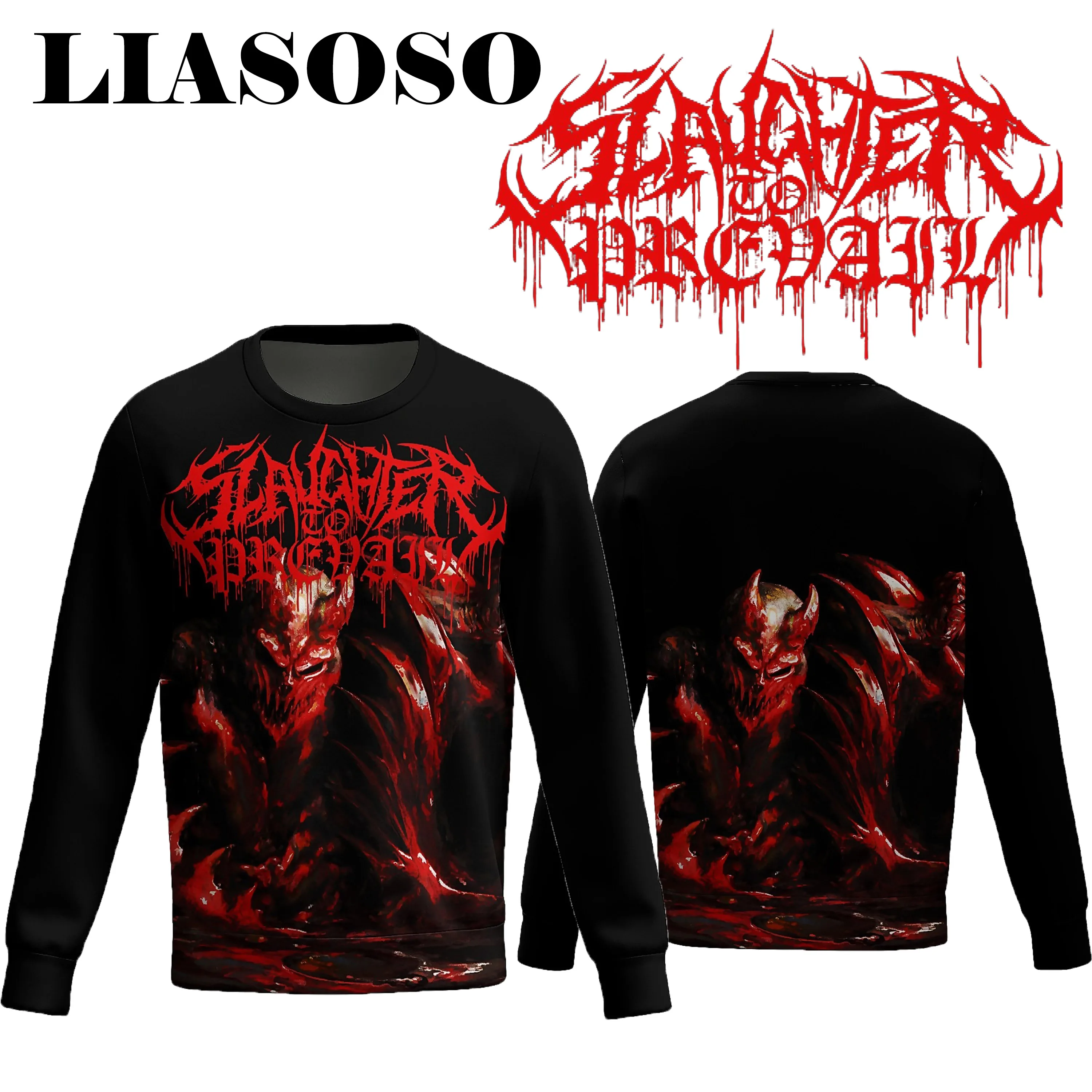 LIASOSO 3D Printed Slaughter To Prevail Sweatshirt Iconic Deathcore Long Sleeve Round Neck Harajuku Top for Men & Women Style