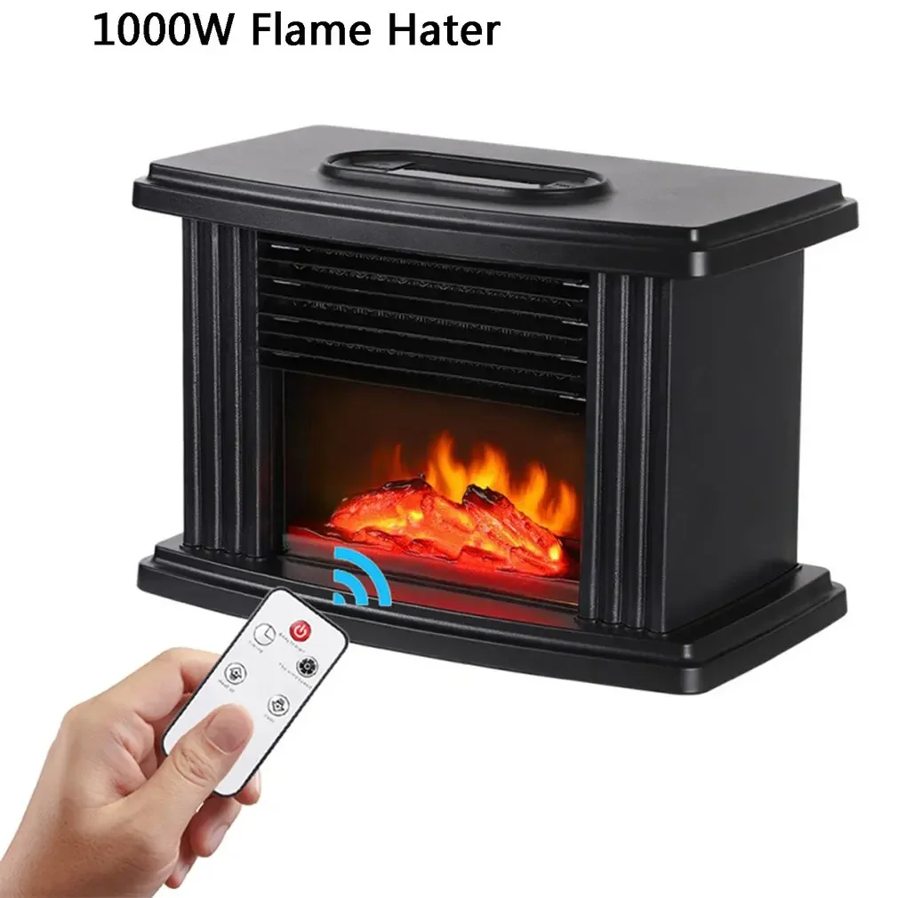 Electric Fireplace Heater 1000W Remote Control Flame Decoration Portable Indoor Office Home Heater