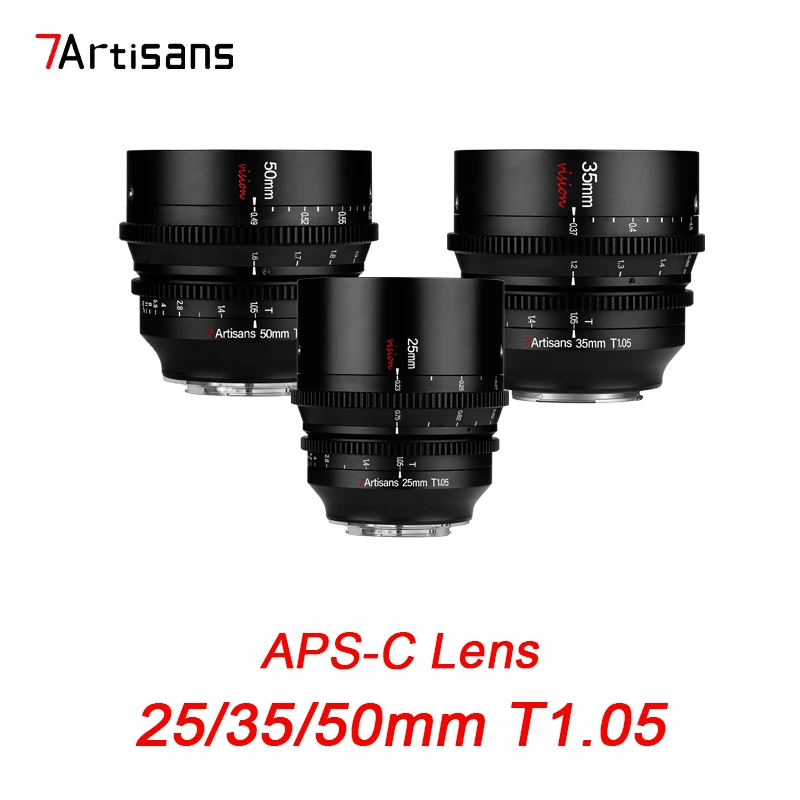 7Artisans 25/35/50mm T1.05 APS-C Lente de Footage de Filme de Nível de Entrada para Sony E Canon R RF M4/3 Leica L