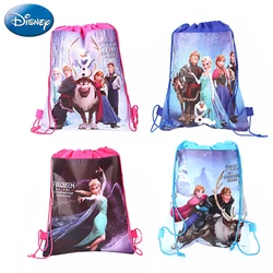 Disney-Bolsa de princesa Frozen para niñas, mochila con cordón y estampado de dibujos animados, bolsa de almacenamiento deportiva de doble cara, regalo