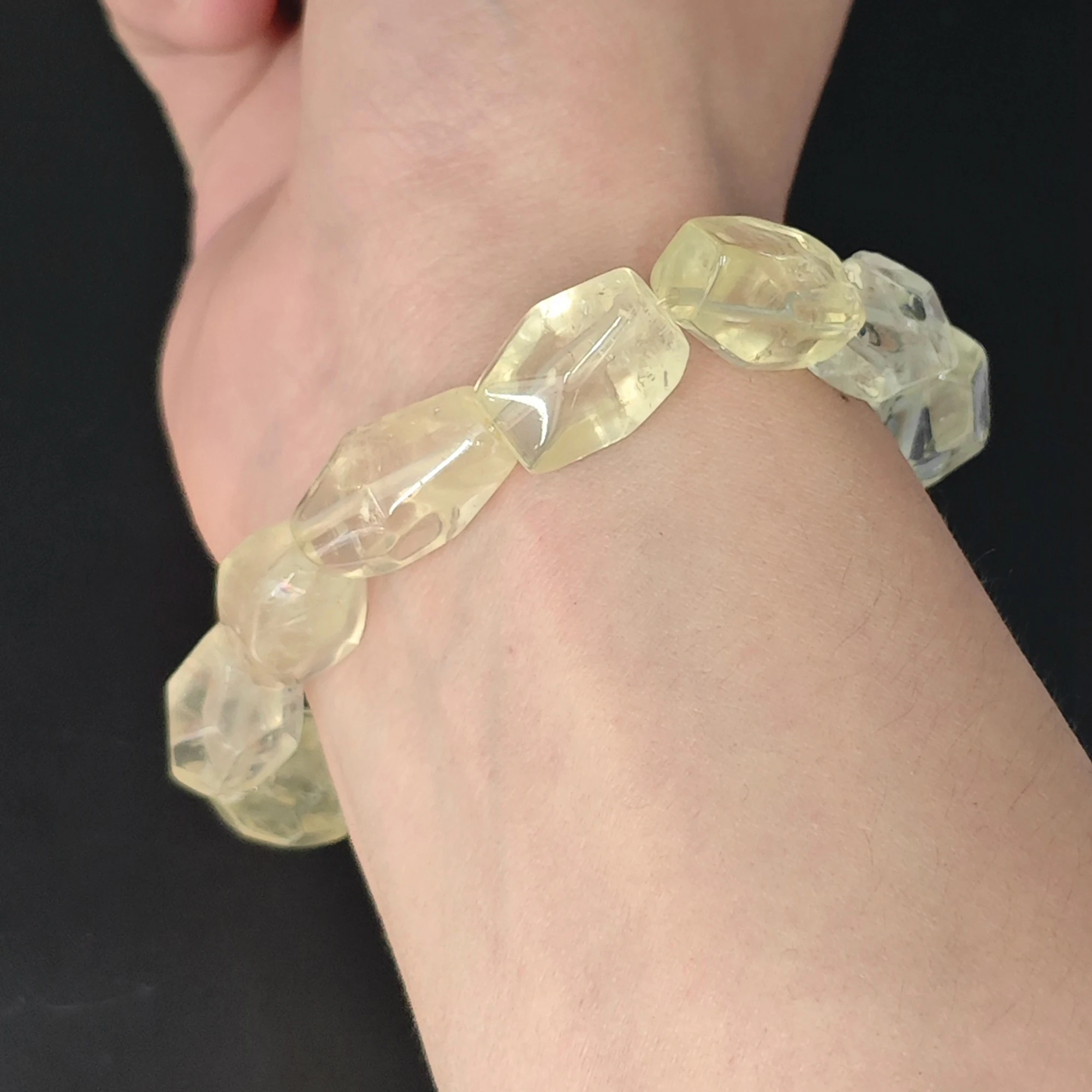 Lemon Quartz Bracelet Natural 15mm-18mm Freeform Faceted Bead Segment Bangle Unisex 18cm-20cm Wrist