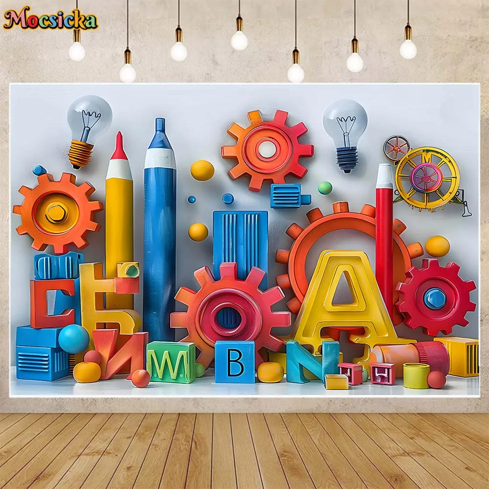 Mocsicka Back To School Theme Kids Backdrop for Photography Baby 1st Birthday Cake Smash Party Backdrop Decor Photo Studio Props