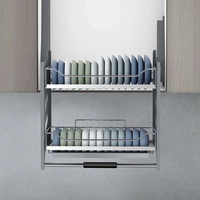 

Kitchen hanging cabinet 304 lift dishes pull basket cabinet up and down buffer door type pull-down kitchen cabinet bowl basket f