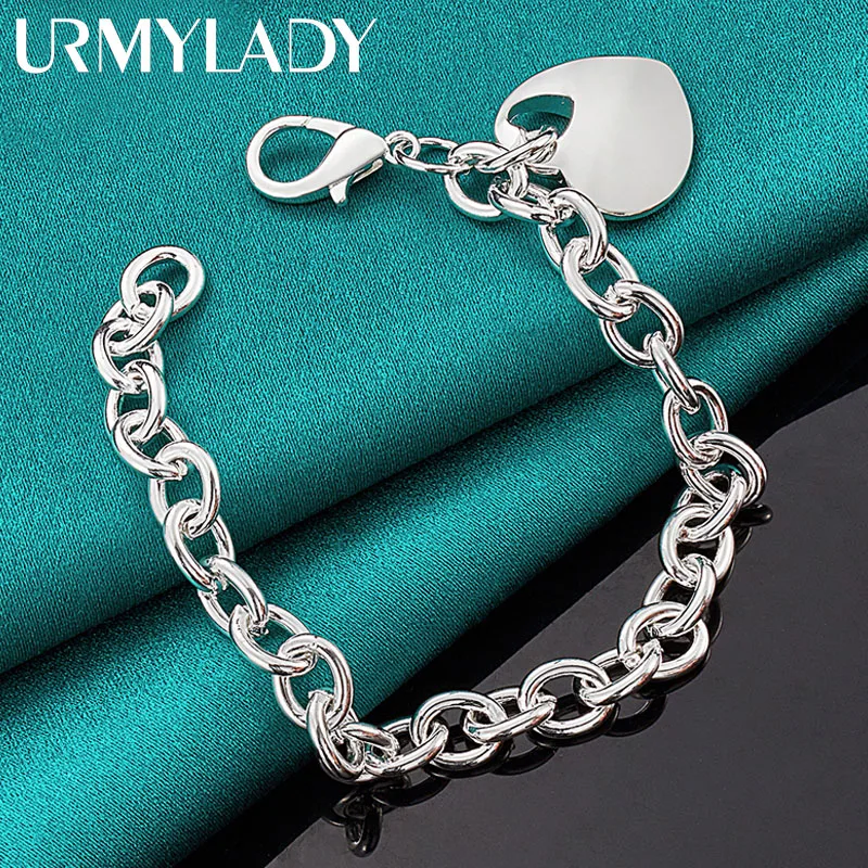 

URMYLADY 925 Sterling Silver Heart Pendant Bracelet For Women Wedding Engagement Fashion Party Jewelry