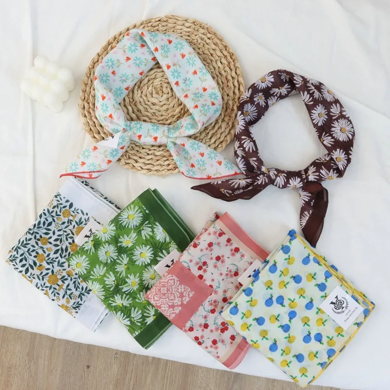 

100% Cotton Square Scarf Floral Print Neck Tie Scarf Headkerchief Female Foulard Head Scarf Women Hijab Bandanas Neck Scarves