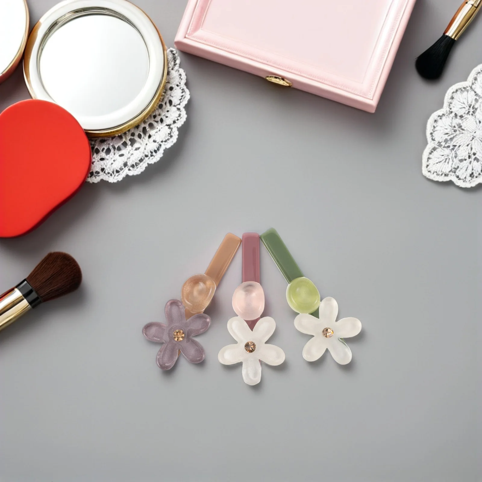 

3pcs Flower Hair Claw Clips For Women Purple White Green Translucent Floral Duckbill Barrettes Secure Grip Hair Styling