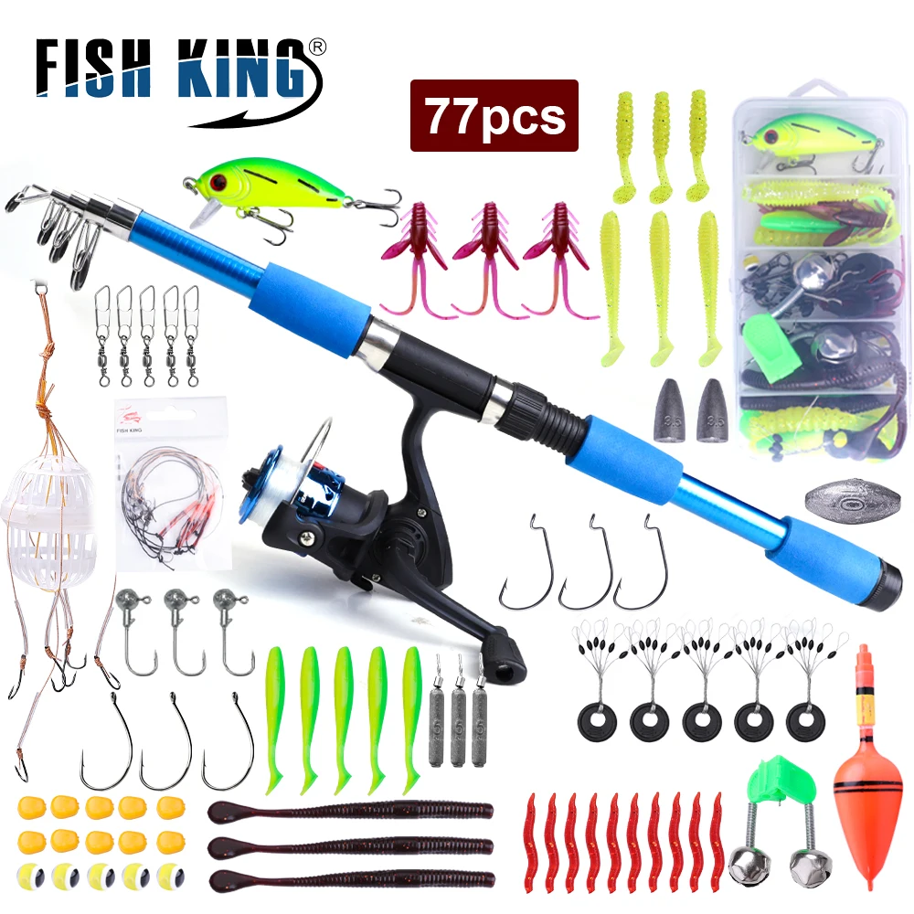 

FISH KING 1.8M/2.1M Getting Started Fishing Rod Full Kits Carbon Fiber Spinning Reel Baits Lure Carp Fishing Set Accessory