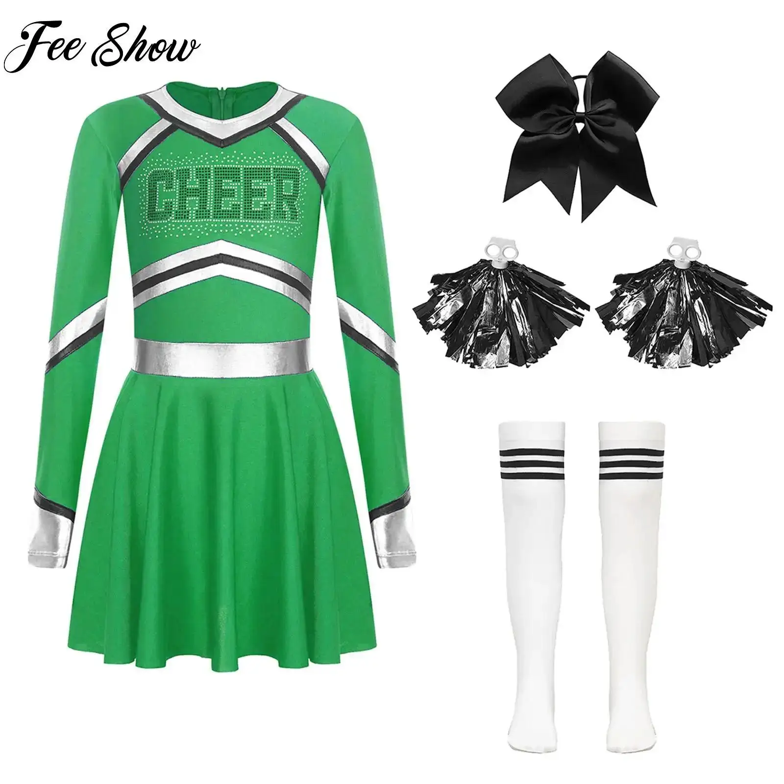 

Kids Girl Cheerleading Dance Performance Outfit Glittery Rhinestones School Sports Meeting Competition Outfit for Birthday Party