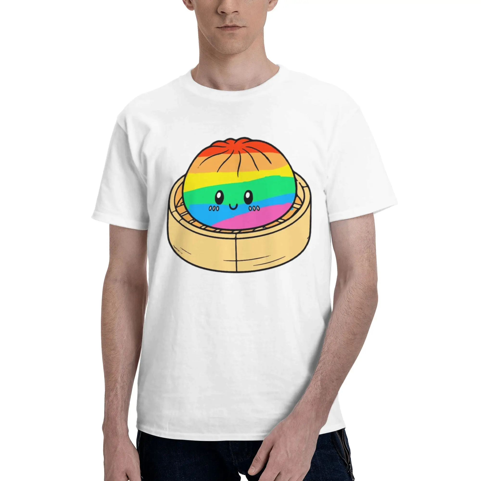 Rainbow Steamed Bun Kawaii Graphic Men's T Shirt  Vintage Tees Short Sleeve O Neck Pure Cotton Gift Idea Tops T-Shirt