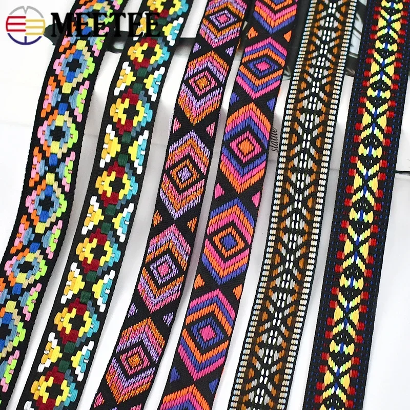 8M 22-25mm Polyester Jacquard Webbing Tapes Ethnic Lace Ribbons for Bag Strap Band Trim Sewing Bias Binding Garment Accessories