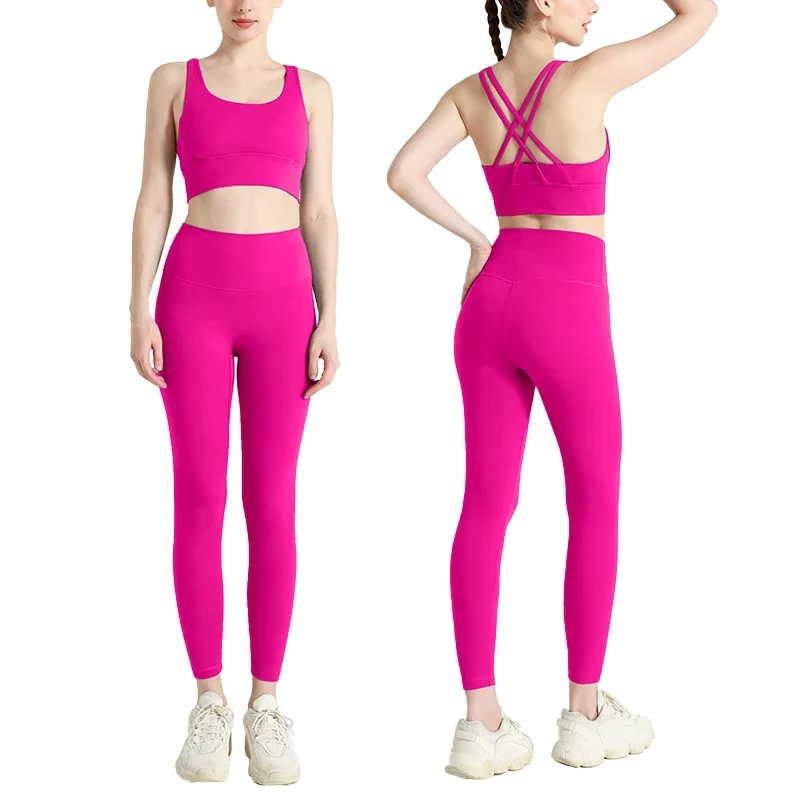 2024 New 2 Piece Yoga Clothes Women's Tracksuit Quick Dry Set Breathable Fitness Suit Fitness Clothing Sports Bra Leggings Suit