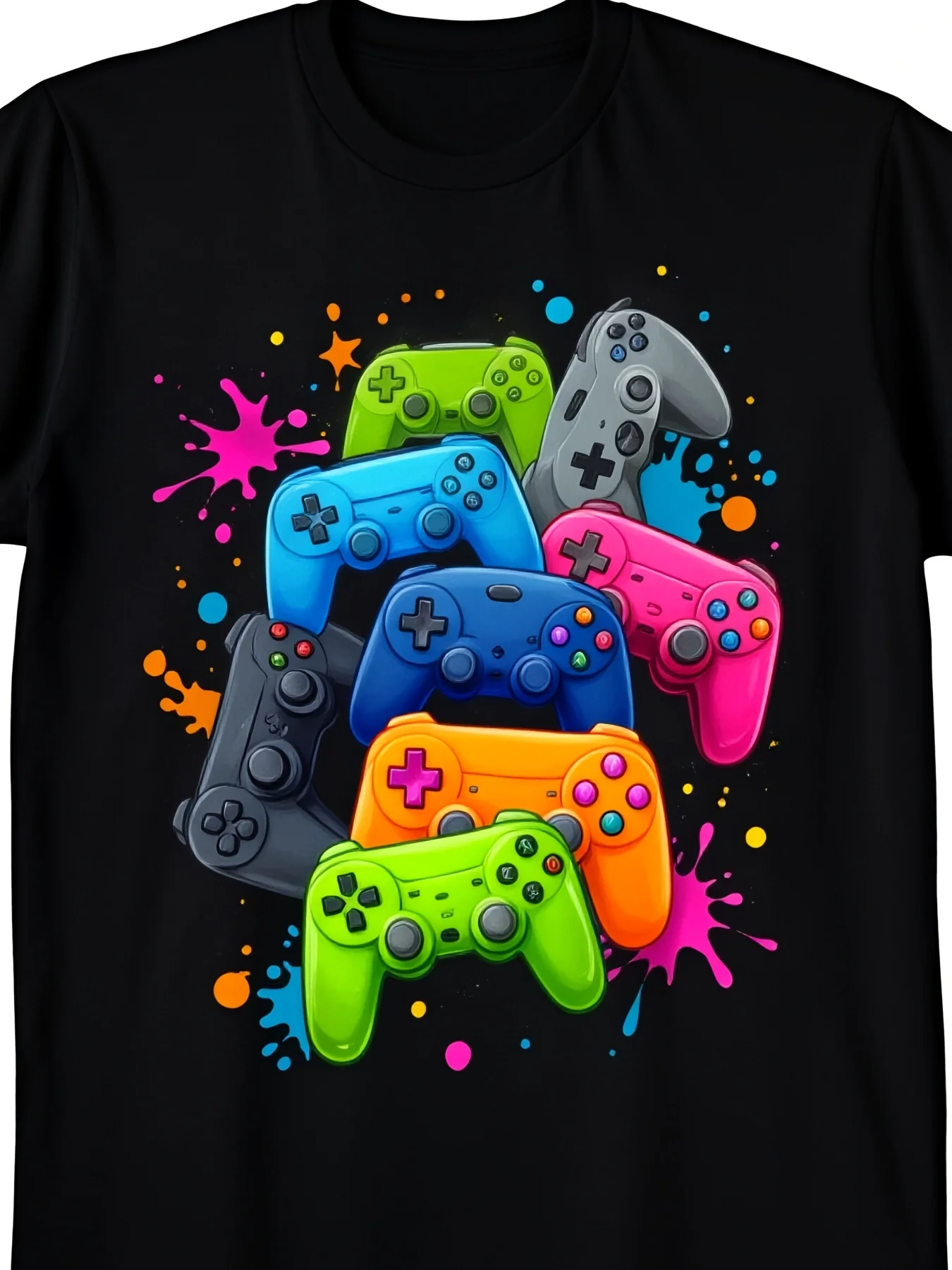 Men's Video Game T-Shirt, Retro-Style Controller Design, Suitable for Party Casual Wear, Gift for Gamers, Machine Washable Round-Neck Short-Sleeve T-Shirt, All-Season Apparel