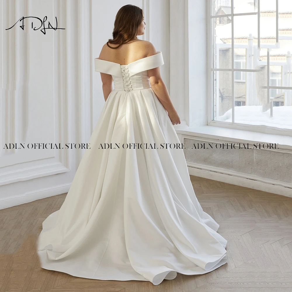 Vestido de Novia de satén con hombros descubiertos, traje elegante de talla grande, blanco marfil, hecho a medida