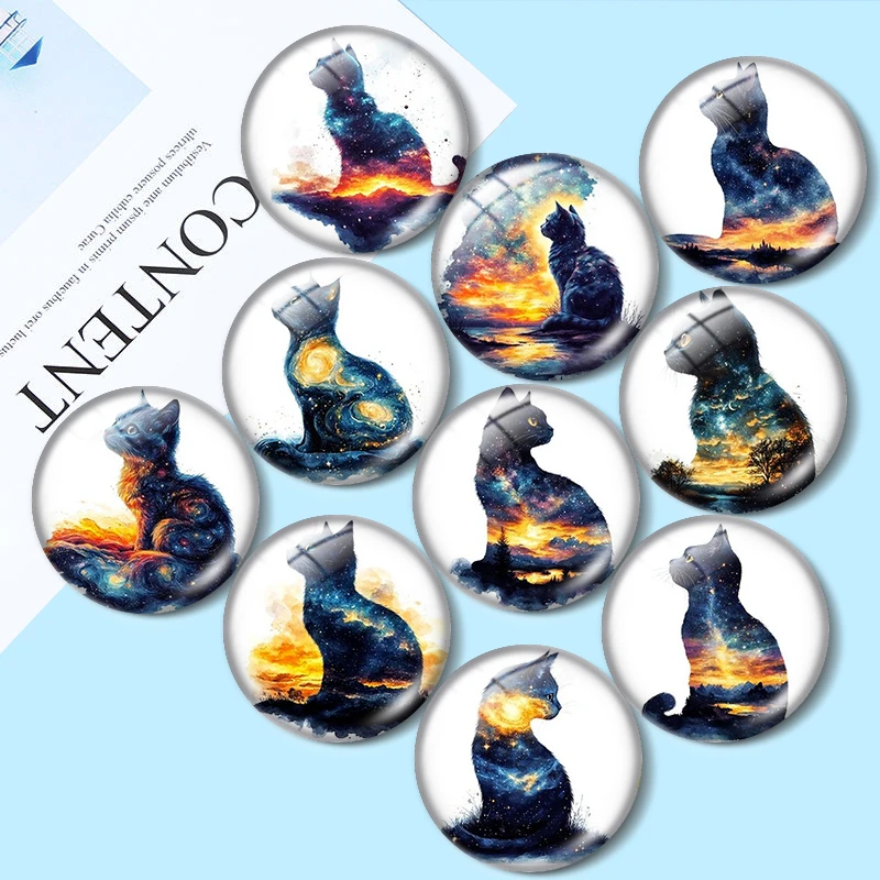 

Cat Night Sky 12/18/20/25mm glass cabochon bracelet pendant rings for jewelry demo earrings back Making findings