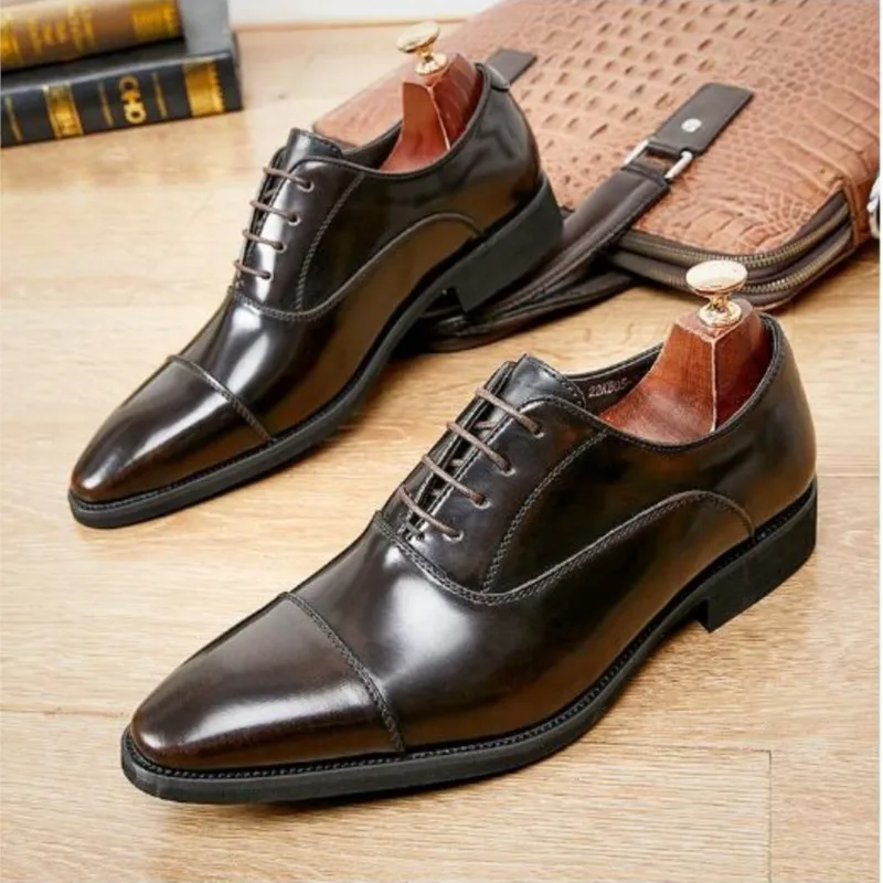 Leather shoes men's new inner heightening business men's shoes formal soft bottom Oxford shoes lace-up pointed toe M437