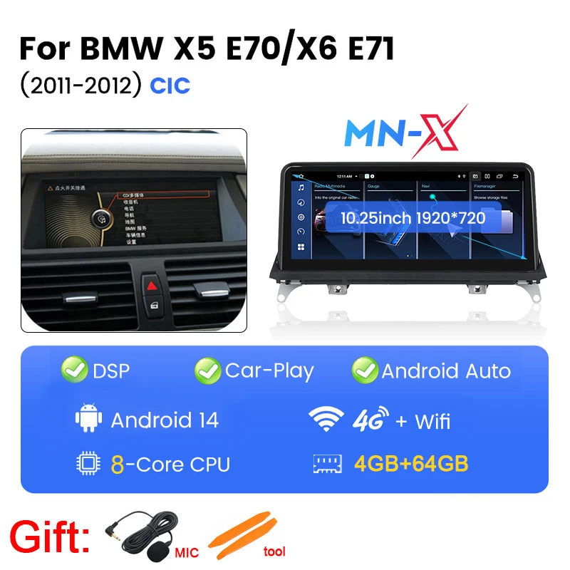EU-Lieferung 128GB ROM Android 14 Auto-Multimedia-Video-Player für BMW X5 E70 X6 E71 2008-2012 CCC CIC-System Carplay-Navigation
